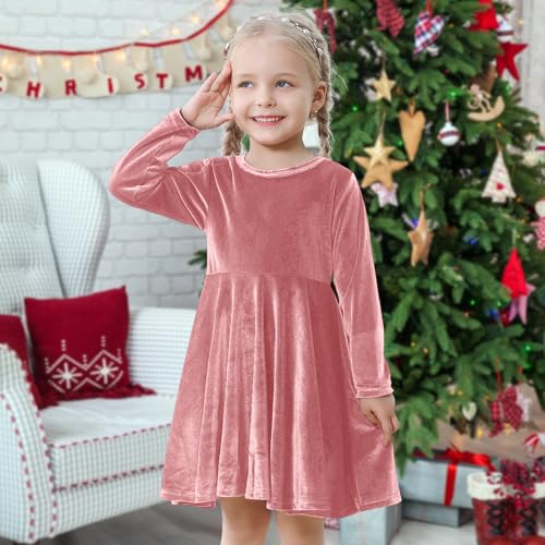 Toddler Christmas Dress Back Zipper Baby Girls Velvet Christmas Dress Long Sleeve Knee Length Dress for Party Holiday2