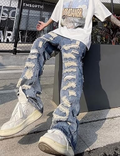 Mens Y2k Ripped Jeans Baggy Hip Hop Demin Pants Aesthetic Skater Distressed Jeans Loose Fit Jeans with Holes4