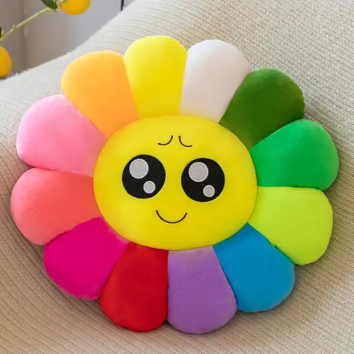Image of AVS Soft Cute Smiley Sunflower Velvet Emoji Cushions with Fibre Filling Pillows for Bedroom Living Room, Cushion Use in Car, Kids & Girls Room Decoration(16X16 Inches, Multi) - 4