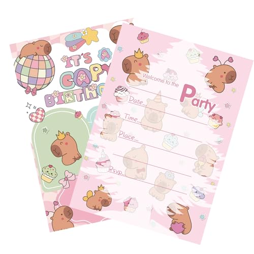 qinghemengxia Capybara Birthday Party Invitations, Cute Capybara Birthday Invitations For Boys Girls, Birthday Invites, Theme Birthday Party Decorations, 20 Invitations with 20 Envelopes