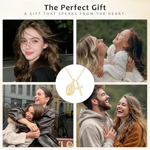 Jesvo Catholic First Communion Gifts for Girls, Virgin Mary Cross Charm Necklace 1st Holy Communion Decorations Gifts Ideas Christian Religious Jewelry for Teen Teenage Kids Age - 5