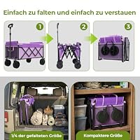 Citybay Handwagen faltbar 100L, Gartenwagen, Bollerwagen, Campingwagen mit Höhenverstellbarem Griff, 4 abnehmbaren Rollen & Seitentasche, Outdoor, Garten, bis 100 kg belastbar, Lila – Ansicht 7