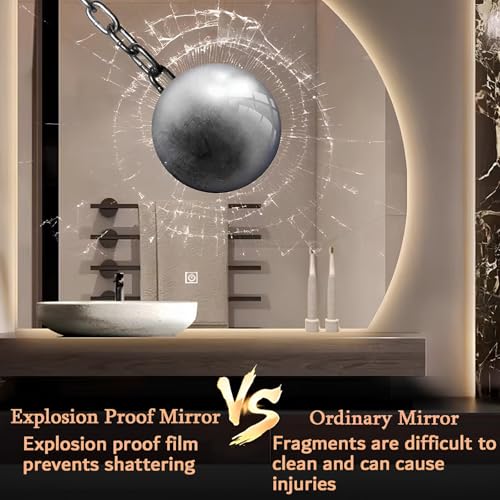 Image of Half Moon LED Wall Mirror, Modern Anti-Fog Bathroom Mirror with Lights, Frameless, 3 Colors Dimmable Makeup Vanity Mirrors with Touch(Right Cut,80cm /31.5in)