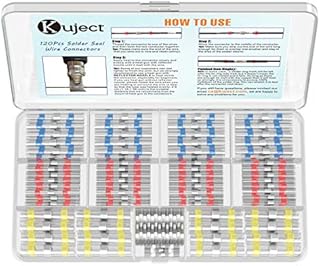 Kuject 120PCS Solder Seal Wire Connectors, Self-Solder Heat Shrink Butt Connector Solder Sleeve Waterproof Insulated Electrical Butt Splice Wire Terminals for Marine Automotive Boat Truck Wire Joint