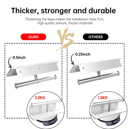 Chihod Double Toilet Paper Holder, Natural Marble Shelf And Brushed Nickel Towel Rack, Toilet Roll Holder Stainless Steel, Tissue Paper Holder Wall Mounted For Bathroom, Phone/Wipes/Rolls Storage #TOP4