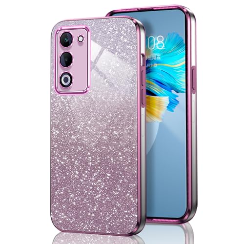GOGME Glitter Cover per OPPO A5 4G / 5G, Tlaio Elettrolitico Silicone TPU Antiurto Trasparente/Brillare Protective Custodia. Rosa