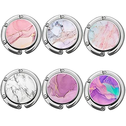 Foldable Purse Hook Womens Bag Table Hanger Collection Desk Hooks for Purse (6pack Pretty Marble Hook) Cover