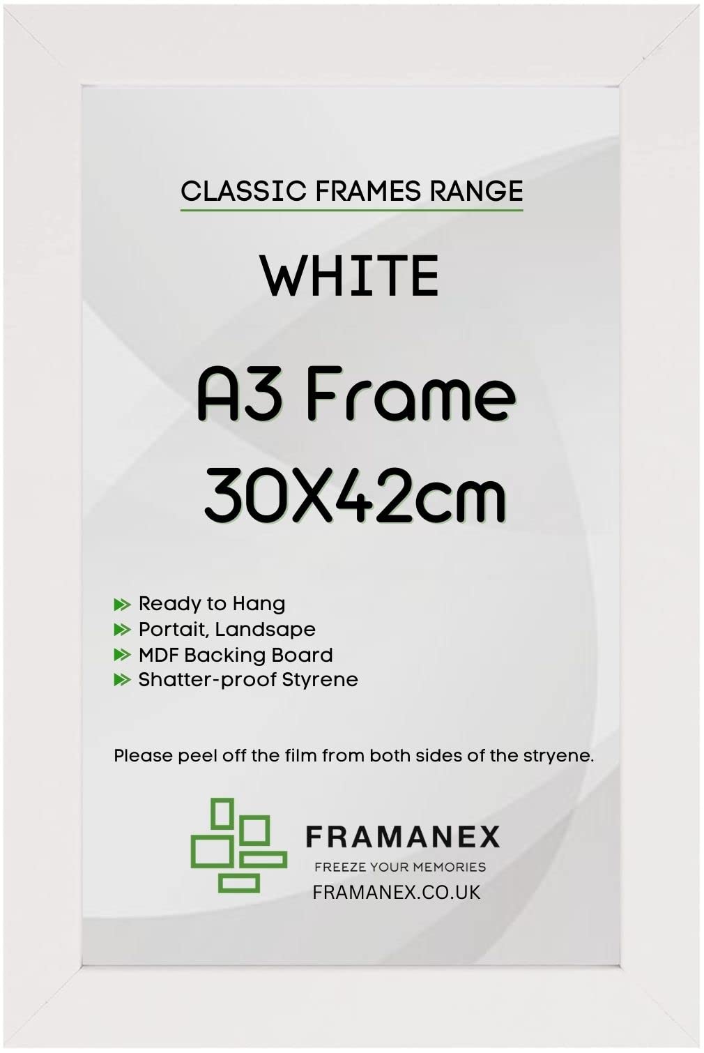 Framanex White Modern Colour A3 Picture Photo Poster Frames | A3 Rectangle Picture Frame | Wood Finish Photo Frame