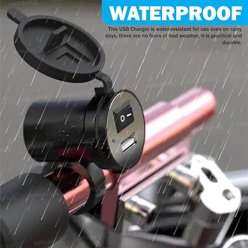 Image of OBEROI'S TRADERS Waterproof Mobile USB Charger | Adapter Socket | Fast Charging Output : 5V-1.5A | Switch On /Off Button with Silicone Cover for Bike and Scooty