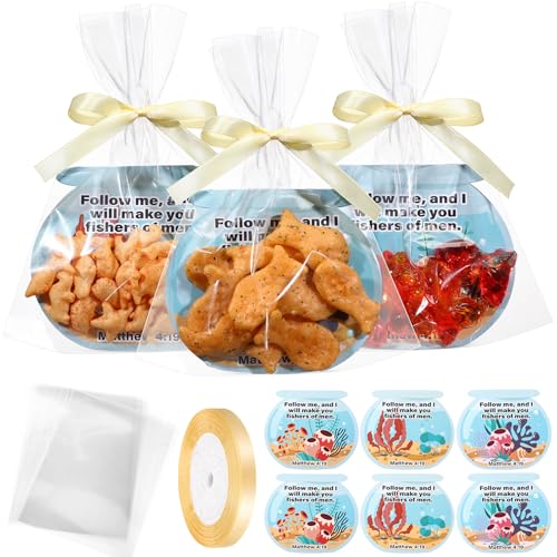 Motipuns 24 Sets Fisher of Men Bible Gifts Bulk Sunday School Fishbowl Paper Craft Kit Christian Jesus Religious Party Favors for Home Church First Communion Baptism Bible Learning Activities