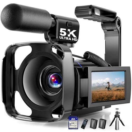 BREGOO Videocámara 5K, cámara de video UHD de 64 MP para cámara digital YouTube con visión nocturna IR, pantalla táctil giratoria de 270° de 3 pulgadas, zoom de 16X, WiFi, cámara web, HD, tarjeta de