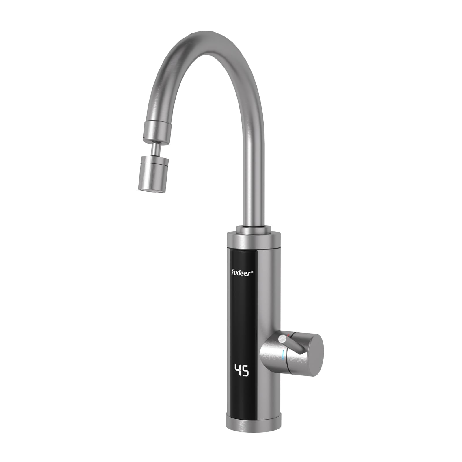 Fudeer Elektrischer Wasserhahn mit Durchlauferhitzer für die Küche, 3.3kW Schnellaufheizung mit Digitalanzeige (30-45℃) 360°schwenkbare Universaldüse, 2 Sprühmodi 220-240V(Silber)