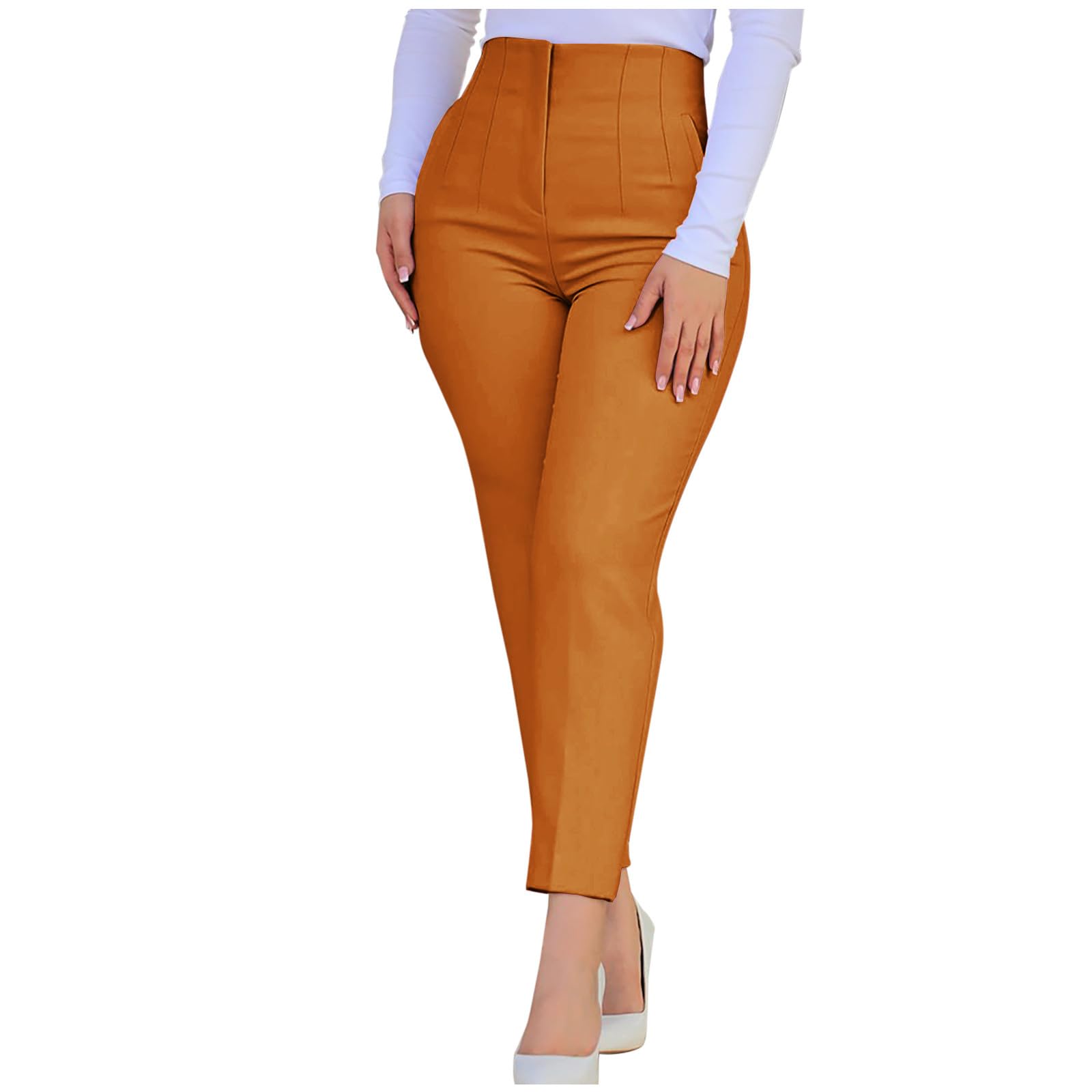 Uillui Dress Pants for Women Stretchy High Waisted Pants Trendy Skinny Business Work Casual Pencil Trousers with Pockets