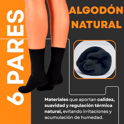 PS PROUTHS 6 Pares Calcetines Térmicos Hombre y Mujer – Calcetines Invierno Algodón o Lana - Calcetines Frío Extremo Interior Afelpado (FR/ES, Números, 35, 40, Regular, Regular, Algodón) - imagen 2