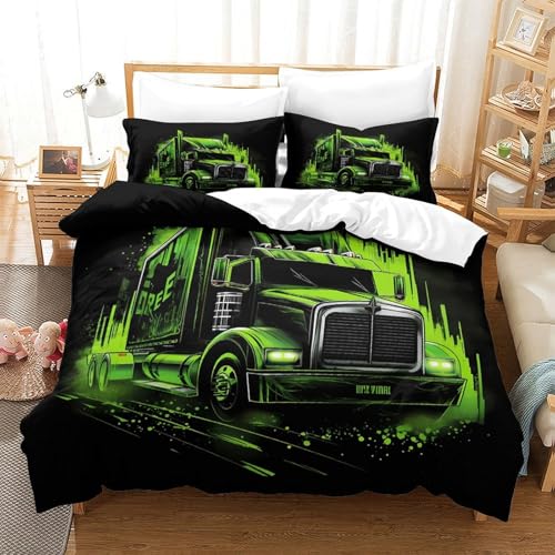 Housse de couette 140x200 camion 3D fermeture éclair lit simple - 3