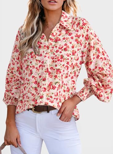 Dokotoo Women's Casual V Neck Allover Floral Print Long Sleeve Chiffon Button Down Blouses Bohemian Top Shirts - Image 5