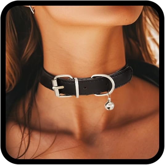 TWINKLEDE Punk Leather Choker Collar Necklace Goth Bell Black Necklaces for Women