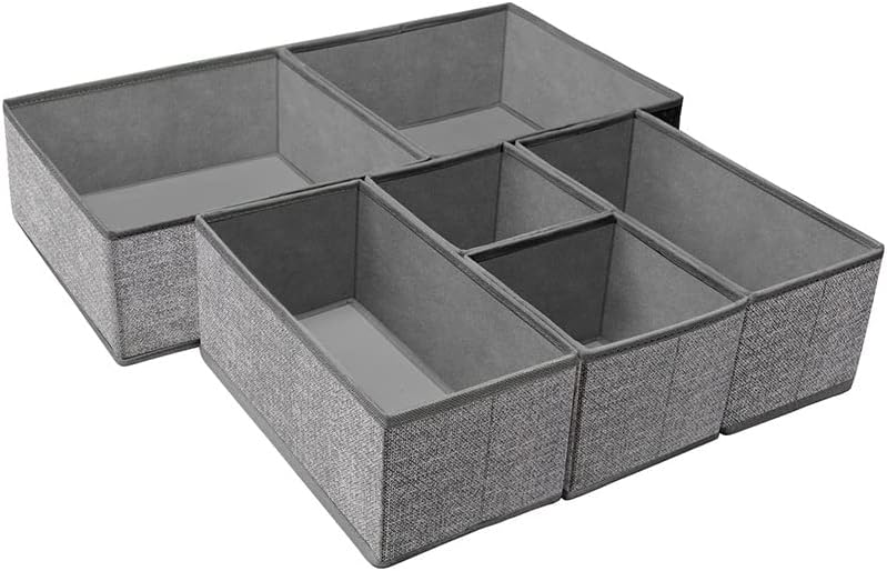 BSTMOME Underwear Drawer Organizer, 6 Bins Foldable Underwear Drawer Organizer and Closet Dividers,Storage Box for Clothes, Socks, Underwear (Grey)