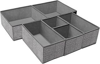 BSTMOME Underwear Drawer Organizer, 6 Bins Foldable Underwear Drawer Organizer and Closet Dividers,Storage Box for Clothes, Socks, Underwear (Grey)
