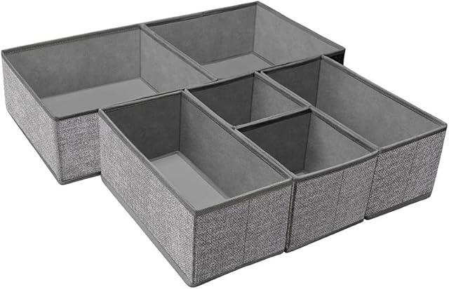 BSTMOME Underwear Drawer Organizer, 6 Bins Foldable Underwear Drawer Organizer and Closet Dividers,Storage Box for Clothes, Socks, Underwear (Grey)
