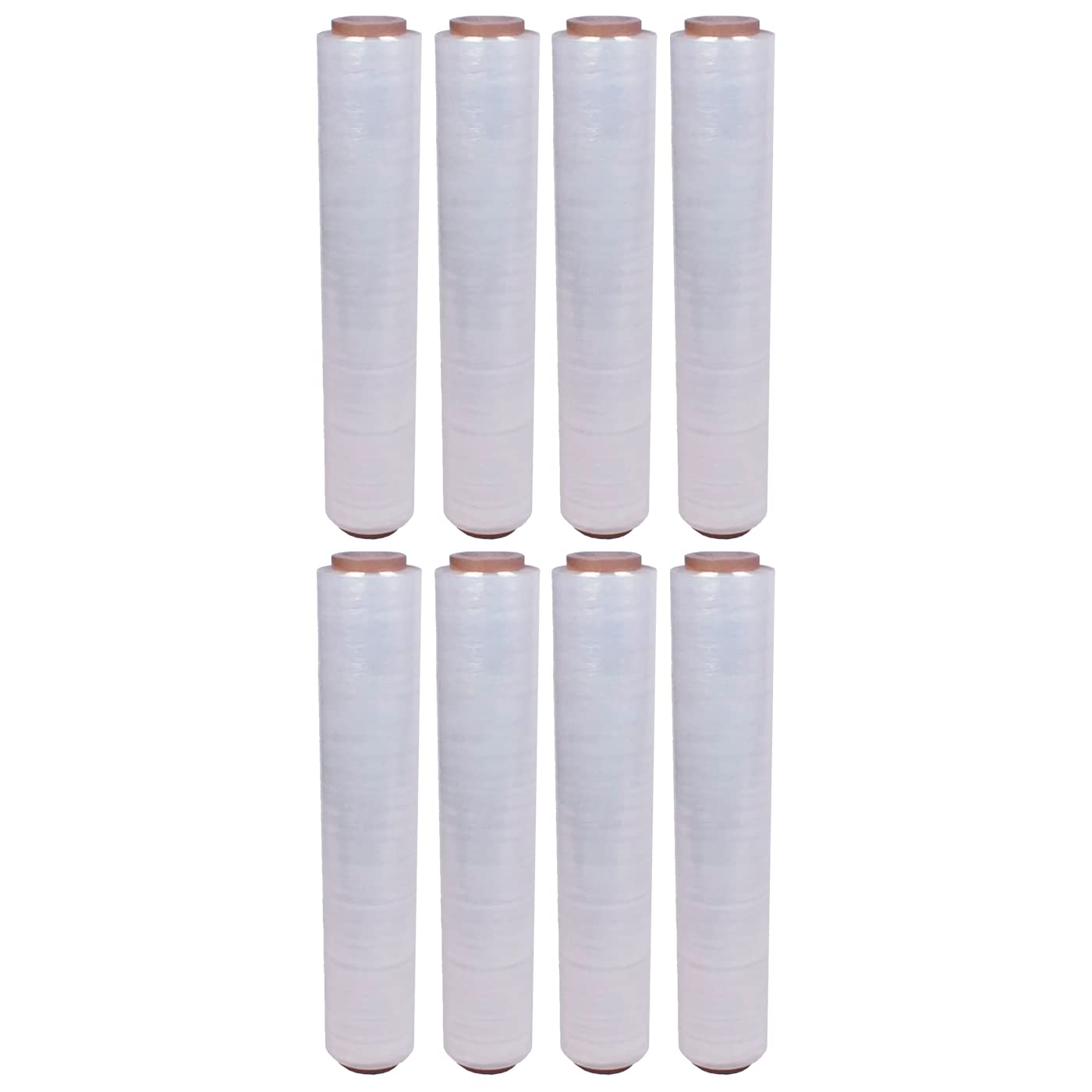 Tradineur - Pack de 8 Film elástico para paletizar, embalar, protector extensible de embalaje para mudanzas, almacenes, maletas de viaje (Transparente, 1,41 kg de plástico + 0,1 kg de tubo)