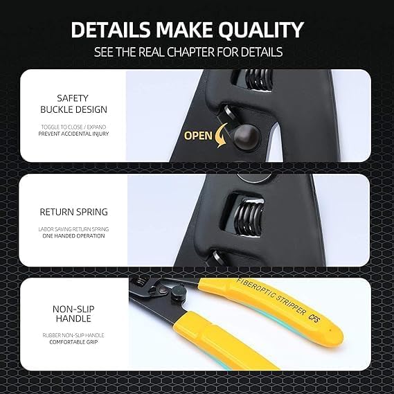 Image of Fiber Optic Stripper, 3 Port Hole Fiber Optic Stripping Tool with 6 inch handle - Hex Key Pigtail Pliers /Cutter /Clamp Tool /Comfort Grip For Home /Factory /Office