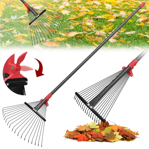 TAILERNRUYE 76 Inch Rake for Leaves, Adjustable 18 Metal Tines with Expandable Head Garden Rakes for Lawns Heavy Duty Metal Rake for Leaves Yard Gardening Grass Outdoor Debris