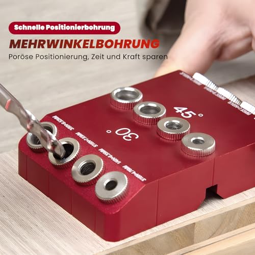 Winkelbohrloch-Führungslehre,30°/45°/90 ° Bohrschablone Ständer Halter für Abgewinkelte und Gerade Loch Halterung Senkrecht Dübelhilfe mit 4 Größen für Holzarbeiten oder DIY Projekt