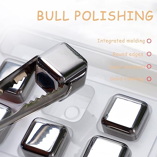 Nutabevr 8 Stück Eiswürfel Edelstahl,304 Edelstahl Eiswürfel Wiederverwendbar Whisky Steine set+Clips,Eingefroren Eiswürfel Für Wein,Wodka,Likör,Getränkesaft oder Limonade