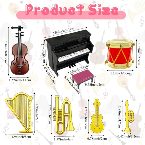 27 Pcs Dollhouse Musical Instruments,Mini Dollhouse Musical Instrument Model Including Piano,Guitar, Violins, Drums Saxophone etc. Model Accessory for Dollhouse Mini Music Room - Thumbnail 2