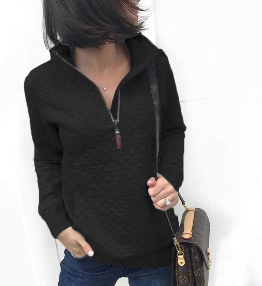 Barlver Womens Fashion Quarter Zip Stand Collar Sweatshirts Long Sleeve Plain Casual Ladies Pullovers Shirts Tops - Image 2
