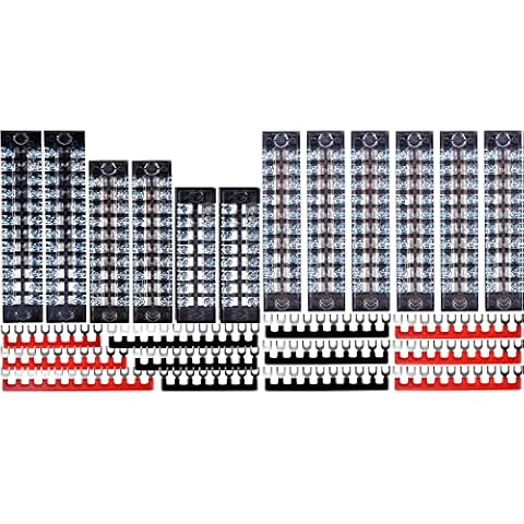 Terminal Blocks Ground Circuit 12PCS/6 Set 8+10+12 Positions 600V 15A Dual Row Terminal Block Kit, Terminal Block 10 Position, 12PCS 6 Set Terminal Block Strip & Ground Terminal Block Cover