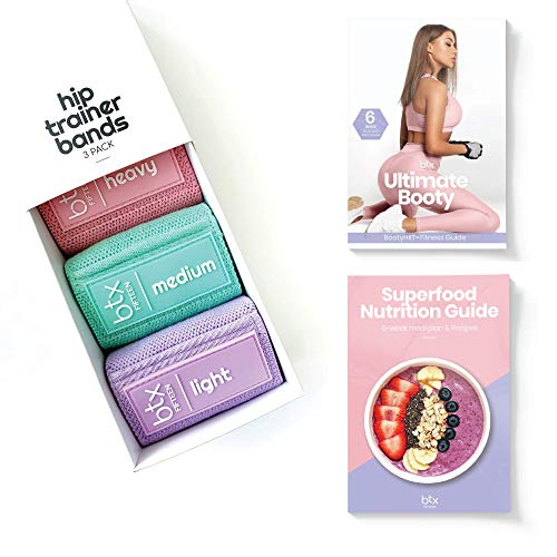 Booty Bands, Non Slip Resistance Bands for Legs and Butt, Workout Bands Exercise Bands Glute Bands for Women, 3 Pack - Workout & Superfood Guides Included
