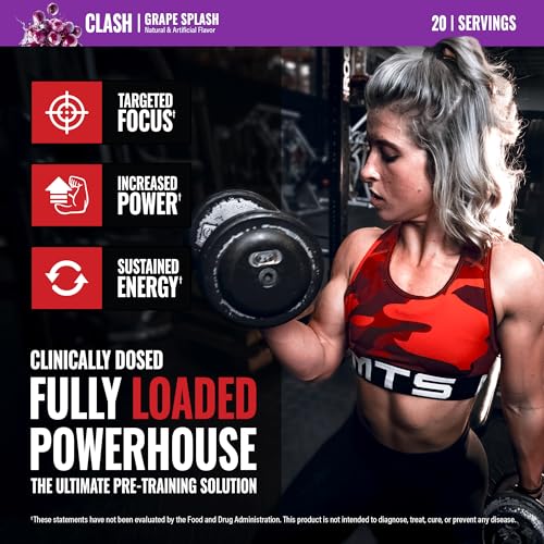 Image of MTS Nutrition Clash Pre Workout Powder Grape Splash - Pre Workout Energy with Creatine + 250mg Caffeine and Beta-Alanine Performance Blend - Powered with VitaCholine - 20-40 Servings