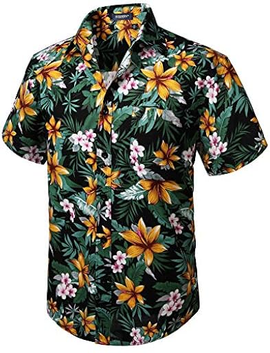 HISDERN Camisa Hawaiana para Hombre Funky Flores de Verano Camisas Hombres de Playa con Estampado Aloha Shirt,Negro y Naranja,3XL | Ya disponible en tu tienda friki favorita! En mundofriki.es!