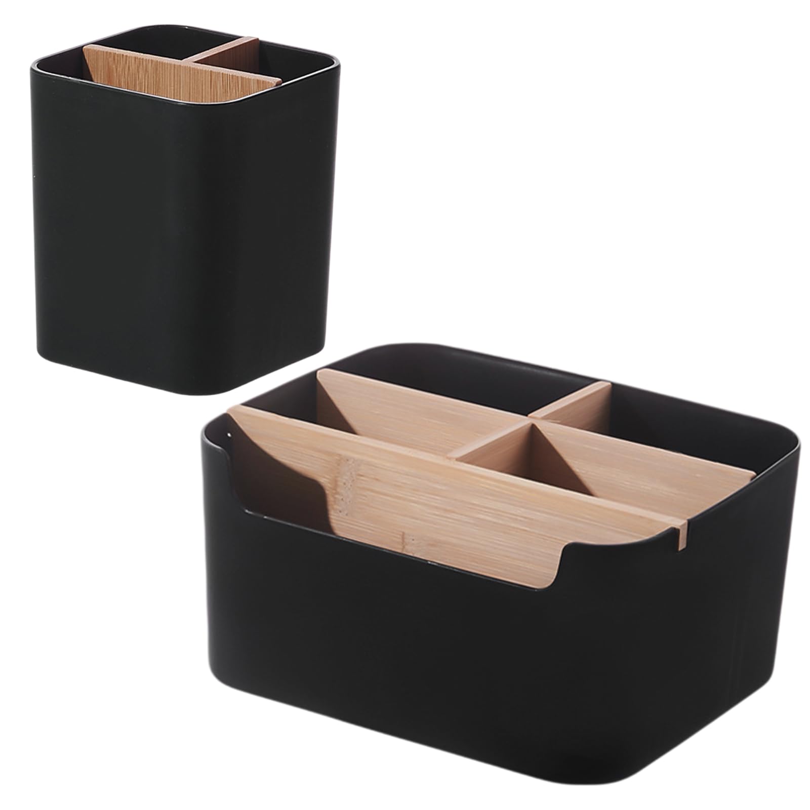 Relaxdays Schreibtisch Organizer Bambus, Stiftehalter Holz, Stiftebox Schreibtisch, Büro, HxBxT: 9 x 13 x 16 cm, natur