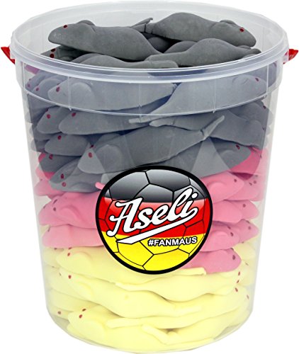 Aseli Fanmäuse Deutschland Edition 1100 g WM-Eimer Voller Fußballfieber Fußball Fanartikel Speckmäuse mit Rückennummern Gluten-frei Laktose-frei