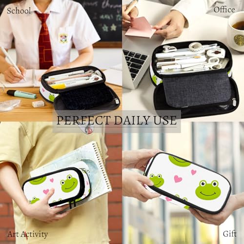 Image of Yekiua Frogs Pen Bag Cute Frog Head Hearts Large Pencil Case Big Capacity Pencil Pouch Pencil Holder
