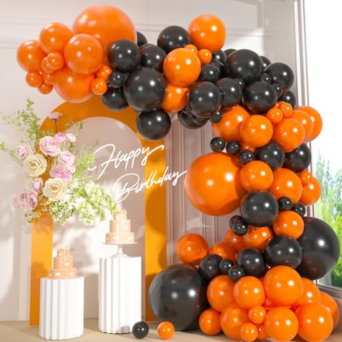 110pcs Orange and Black Balloons Garland Arch Kit 18/12/10/5 Inch Black Orange Latex Balloons for Graduation Halloween Birthday or Autumn Party Decor