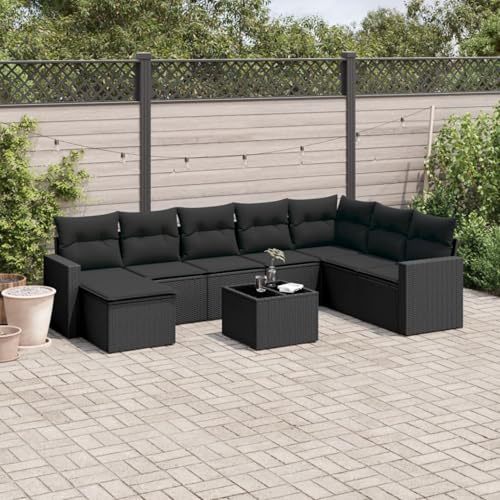 Gecheer Set de sofás de jardín 8 Piezas y Cojines ratán sintético Negro,Muebles de Salón de Jardín,Conjuntos Muebles Terraza Jardin Exterior Patio,Type 176