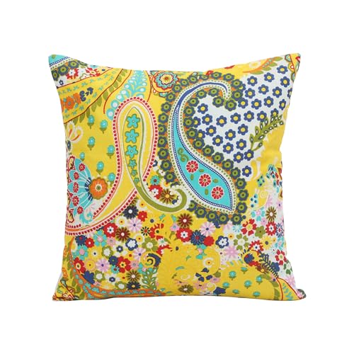 Image of Cushion Cover 24 inch x 24 inch Set of 5 Cotton Paisley Yellow Large Size Sofa Pillow Cushion Covers 60x60 cm for Boho Home Decor Traditional Print Big Size (Only Covers)
