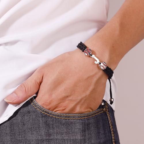 Pulsera ajustable trenzada para hombres con inicial baseball miniatura 2