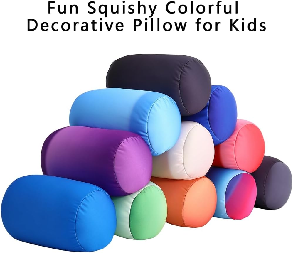 Squish Bean Bed Microbead Pillow Bolster Tube Body Pillow Smooth Cool Touch Fabric Neck & Back Support Throw Travel Pillow Fun Colors (Dark Blue Colorful) - Image 2