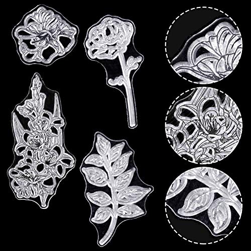 9 Pieces Flower Series Clear Stamp Crafts Flowers Silicone Stamps And Acrylic Stamp Blocks Tools With Grid Lines For Card Making Decor Diy Scrapbooking (Transparent) #TOP2