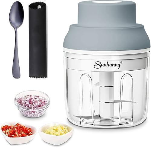 Picadora eléctrica de ajo, mini, trituradora de ajo, trituradora de ajo, picadora de carne, procesador de alimentos pequeño con pelador de ajo y