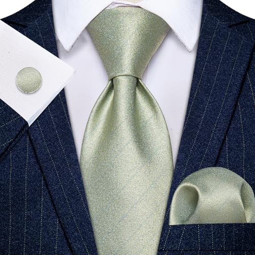 Image of YourTies Sage Green Ties for Men Silk Seafoam Necktie Pocket Square Cufflinks Solid Color Formal Business Party Wedding