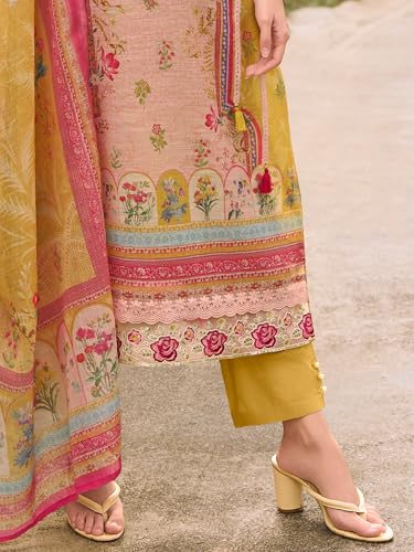 Image of INDO ERA Women's Straight Linen Floral Printed Kurta & Pant with Dupatta Set | Kurta Sets For Woman