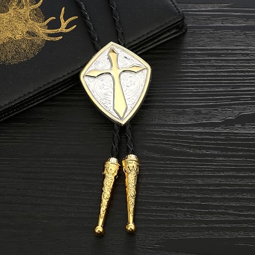 Image of Western Cowboy Bolo tie for Men Women Gold Silver Death Skull Moth Cross Bolo Tie Christmas Deer Rooster Wolf Necktie Gift