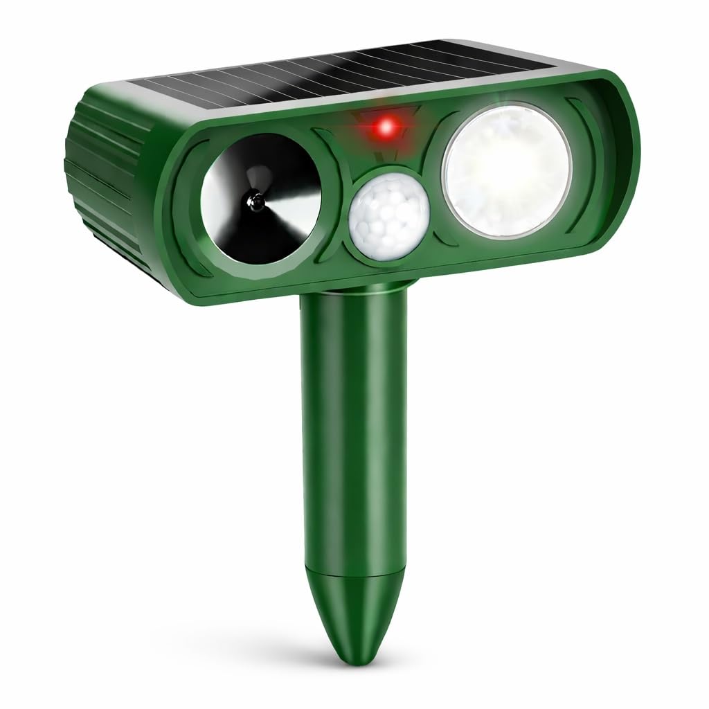 TOXOLL Solar Animal Repeller Outdoor, Ultrasonic Motion Sensor Animal Deterrent for Cats & Foxes, Waterproof Garden Pest Repellent with LED Flashing Light for Garden, Yard & Lawn