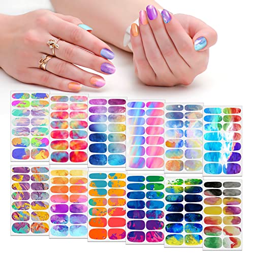 Silpecwee Nail Polish Strips For Women Clashing Colors Nail Stickers Full Nail Wraps Self Adhesive Nail Sticker Polish Gel Nail Strips With 1Pc Nail File (12 Sheets ) #TOP23